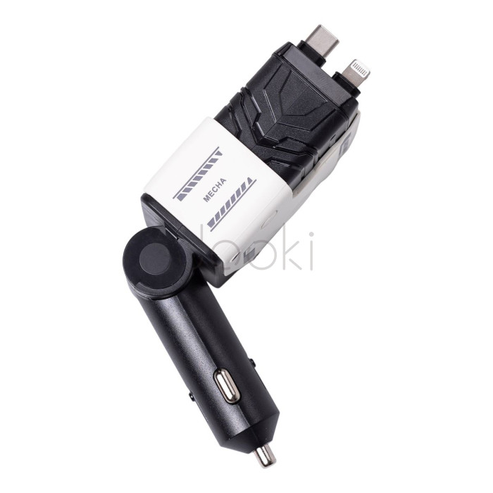 Автомобильное зарядное устройство MECHA с выдвижными кабелями и портами USB/Type-C Белый Твой стильный выбор 
