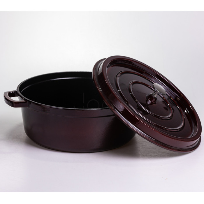 Кокотница чугунная эмалированная 7,5 л, бургунди Yiwu HP-FLG-14 burgundy Продумано до деталей 