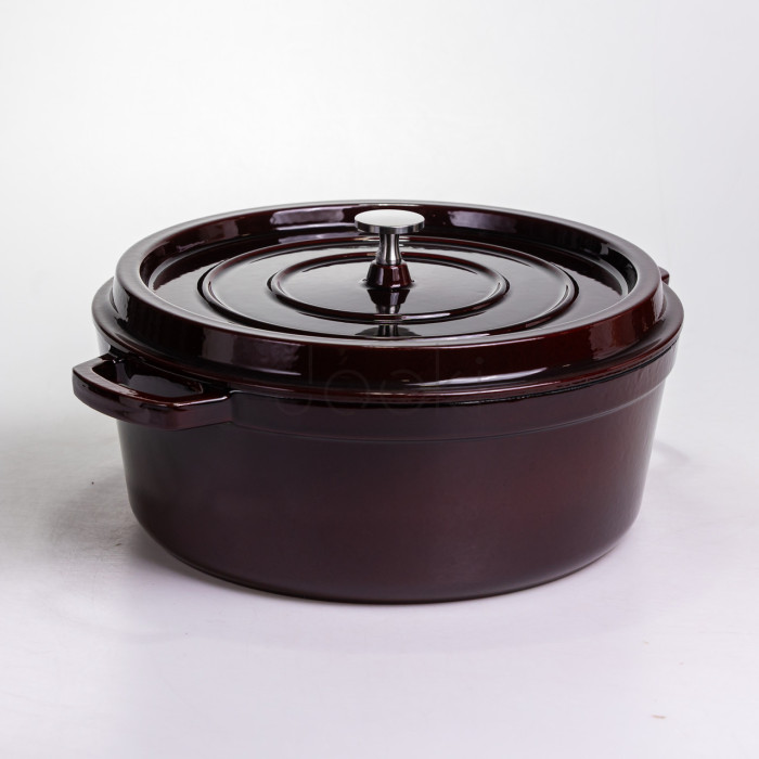 Кокотница чугунная эмалированная 7,5 л, бургунди Yiwu HP-FLG-14 burgundy Продумано до деталей 