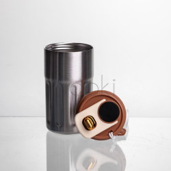 Термочашка Coffee 400 мл с ремешком и датчиком температуры, коричневый Yiwu HP-GM-1 Твой стильный выбор 