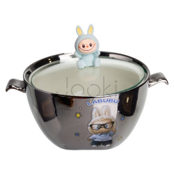 Бульонница фарфоровая Labubu с крышкой и ручками 800 (мл) Ø15 (см) Серебристый с голубым FM-34D
