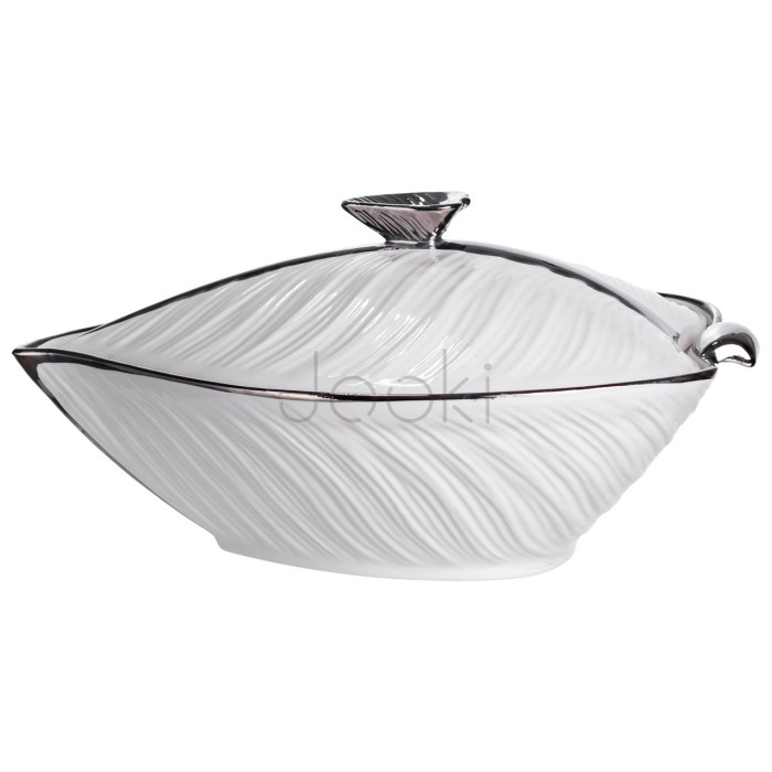 Супница 800 (мл) фарфоровая 26×18×14 (см) с крышкой Белый с серебром XL-4074AS  Всегда под рукой 