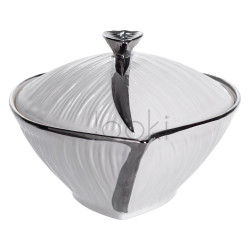 Супница 800 (мл) фарфоровая 26×18×14 (см) с крышкой Белый с серебром XL-4074AS  Всегда под рукой 