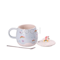 Чашка керамическая Rainbow Ceramic Mug 400ml с крышкой и ложкой Голубой  Jooki 