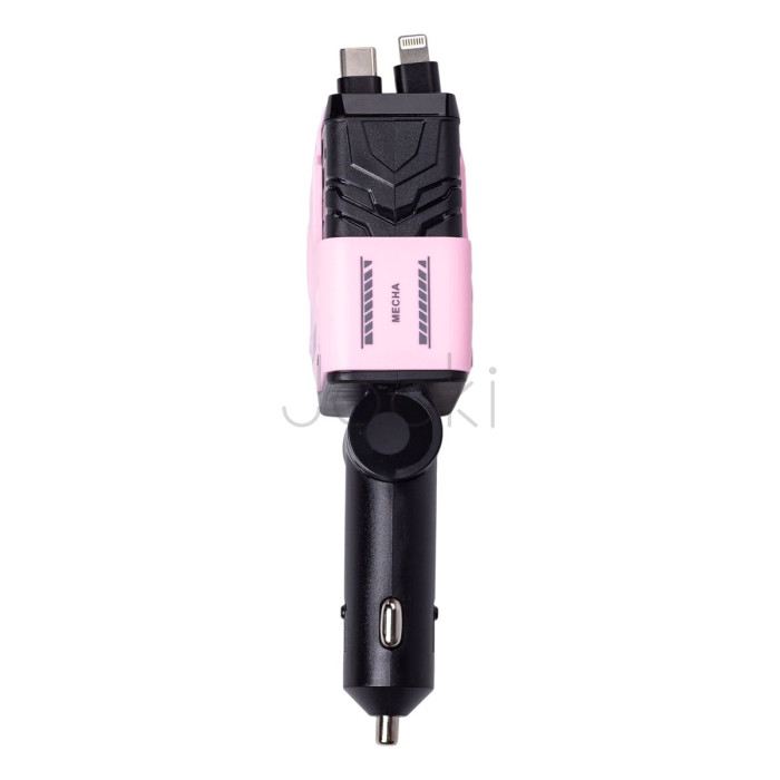 Автомобільний зарядний пристрій MECHA з висувними кабелями та портами USB/Type-C Рожевий HP-A1P  Jooki