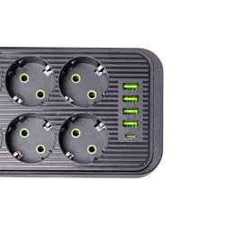 Мережевий фільтр подовжувач F06U на 6 розеток 4 USB 1 Type-C та кнопкою відключення 5 м Чорний HP-5-26 Зручність і стиль Jooki