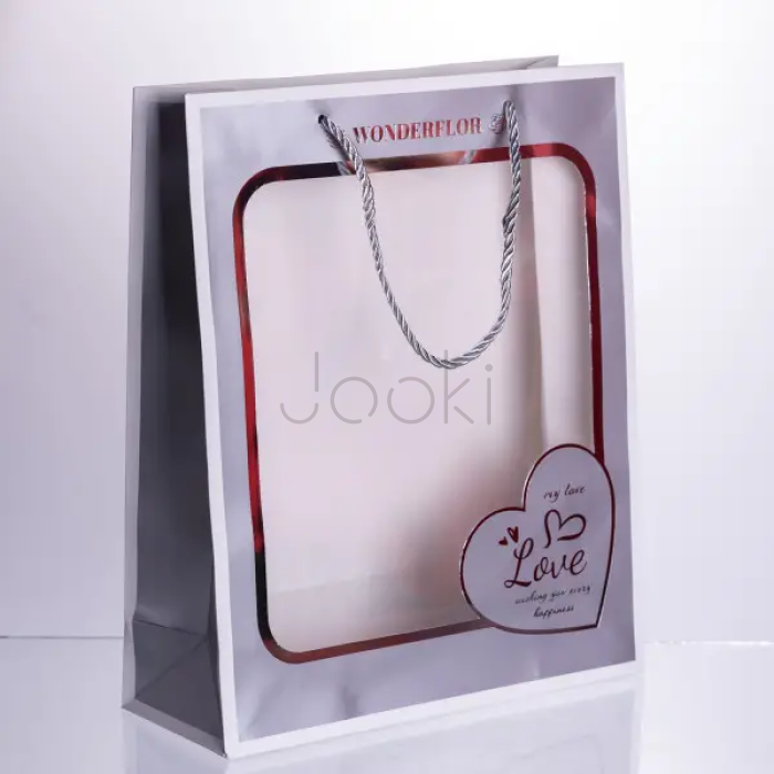 Набор подарочных пакетов из бумаги Love с окошком 12 шт 26×10×32 см HP-10359-18  Jooki 