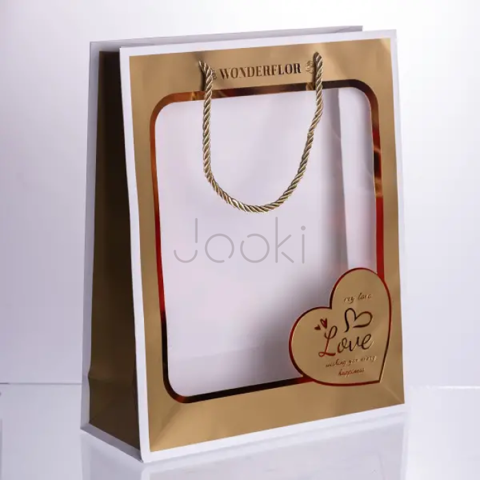 Набор подарочных пакетов из бумаги Love с окошком 12 шт 26×10×32 см HP-10359-18  Jooki 
