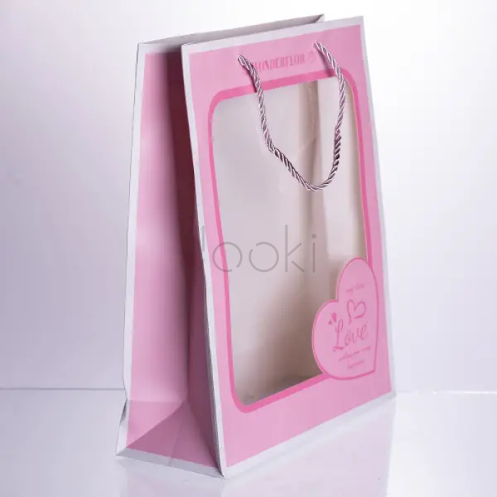 Набор подарочных пакетов из бумаги Love с окошком 12 шт 26×10×32 см HP-10359-18  Jooki 