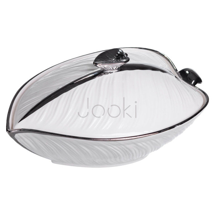 Супница 800 (мл) фарфоровая 26×18×14 (см) с крышкой Белый с серебром XL-4074AS  Всегда под рукой 