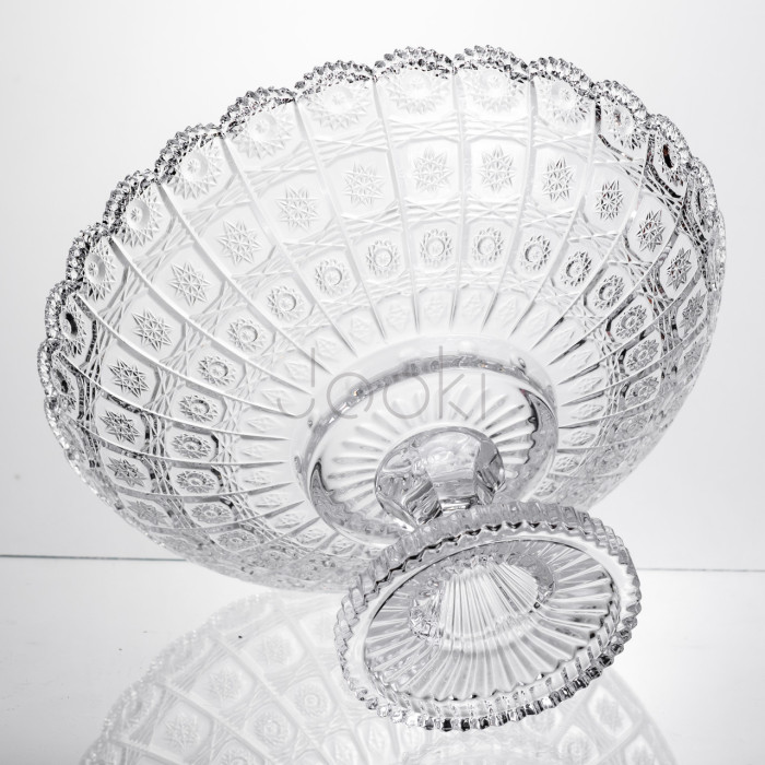 Фруктовница на ножке стеклянная Queen Lace 32 см под хрусталь Yiwu HP-34-47  Jooki 