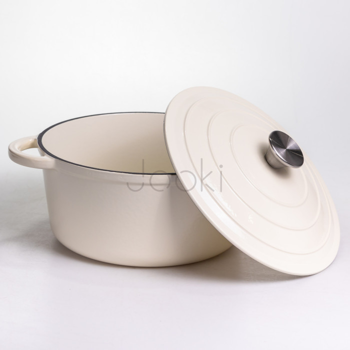Кастрюля чугунная эмалированная 5 л, бежевый Yiwu HP-FLG-2 WHITE  Jooki