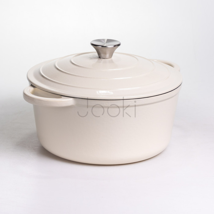 Кастрюля чугунная эмалированная 5 л, бежевый Yiwu HP-FLG-2 WHITE  Jooki