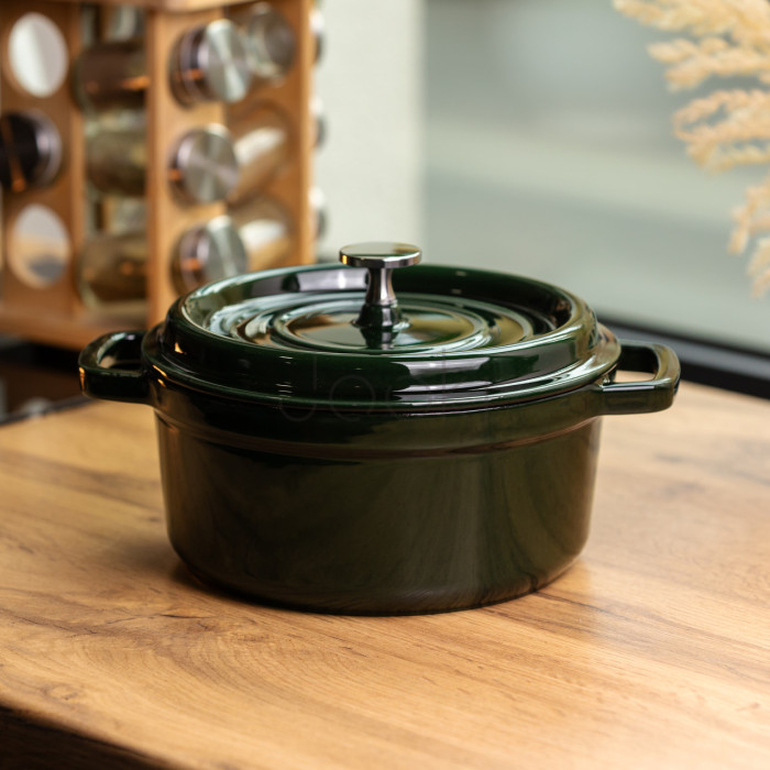 Кокотница чугунная эмалированная 6,5 л, малахит Yiwu HP-FLG-12 green  Jooki