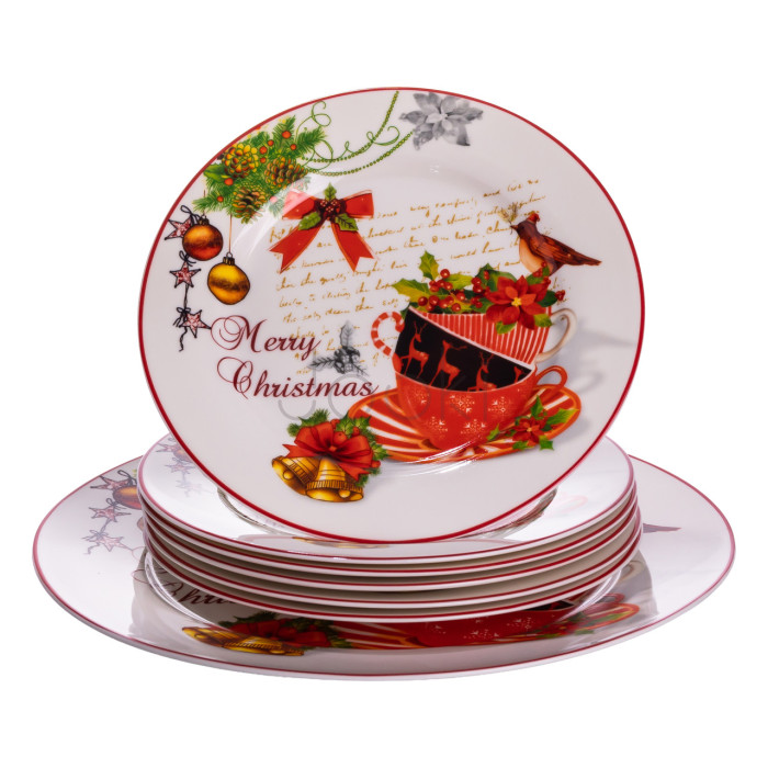 Набір новорічних тарілок з порцеляни Merry Christmas 7 (шт) Ø26.5/19 см Yiwu HP-SDHK-13 Для комфорту кожного дня 