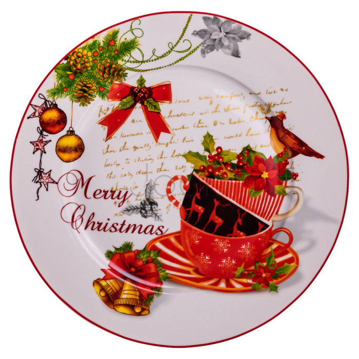 Набір новорічних тарілок з порцеляни Merry Christmas 7 (шт) Ø26.5/19 см Yiwu HP-SDHK-13 Для комфорту кожного дня 