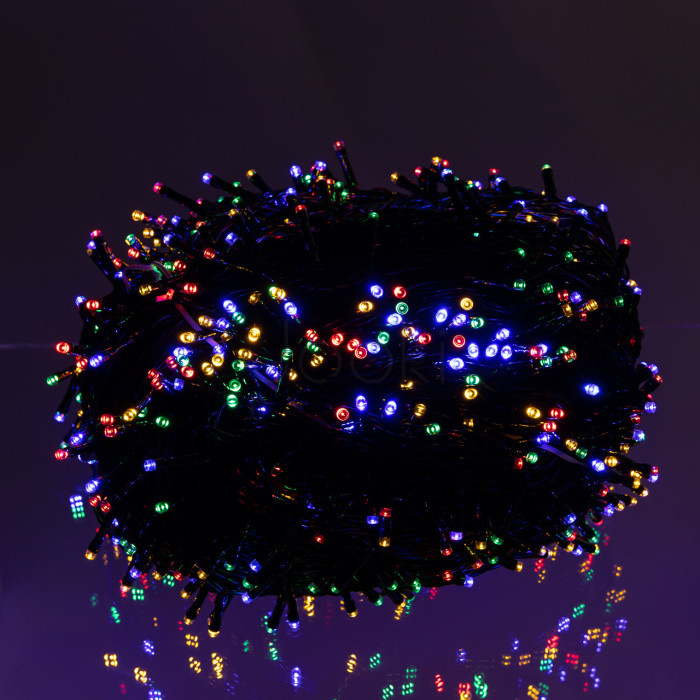 Новогодняя гирлянда уличная 100 м 1000 LED с солнечной батареей черный провод Мультиколор SB1000L100MBML  Jooki 