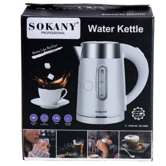 Електрочайник Sokany 1200W Білий SK0808W Твій стильний вибір 