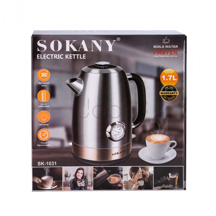 Електрочайник Sokany SK1031SS з термометром 1.7 л  Jooki