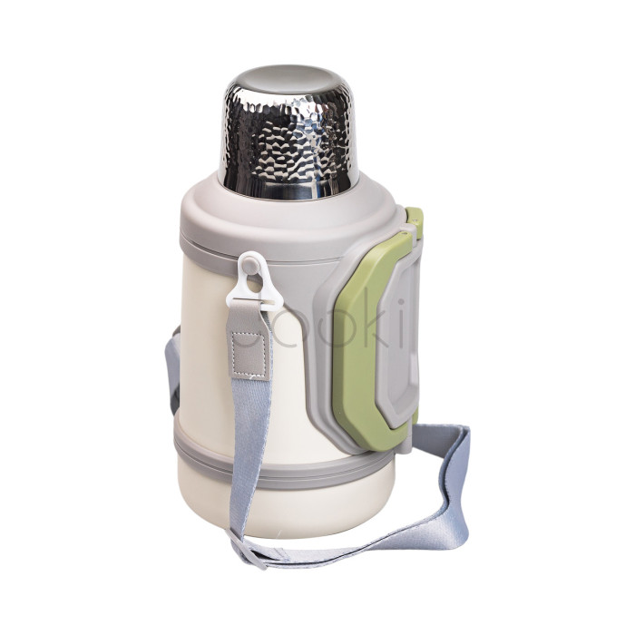 Термос Vacuum Cup 1.5 літра з ремінцем і складною ручкою білий HP-14-21W Практичне рішення Jooki