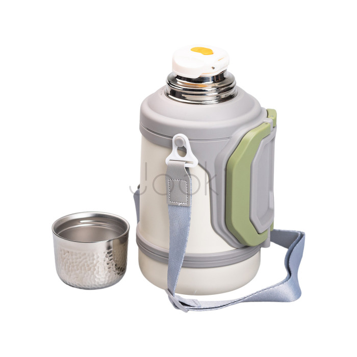 Термос Vacuum Cup 1.5 літра з ремінцем і складною ручкою білий HP-14-21W Практичне рішення Jooki