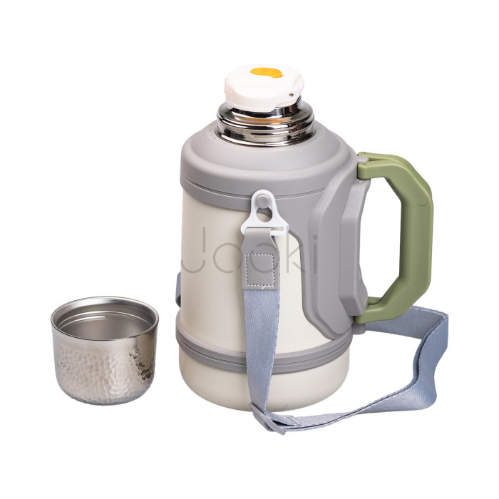 Термос Vacuum Cup 1.5 літра з ремінцем і складною ручкою білий HP-14-21W Практичне рішення Jooki