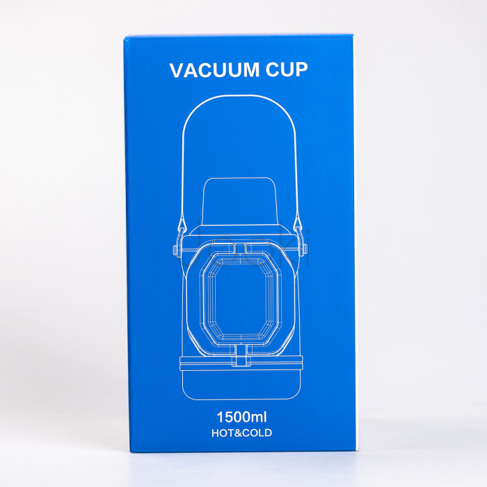 Термос Vacuum Cup 1.5 літра з ремінцем і складною ручкою білий HP-14-21W Практичне рішення Jooki