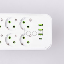 Сетевой фильтр 2.8 м удлинитель на 8 розеток с 3 USB 1 Type-C и кнопкой отключения F20U Белый HP-5-27 Функциональность Jooki