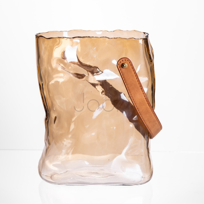 Подарункова скляна ваза сумочка з ручкою 18×9×25 (см) декоративна ваза 2.8 (л) для квітів Коричневий HP-19-157-1 Твій стильний вибір 