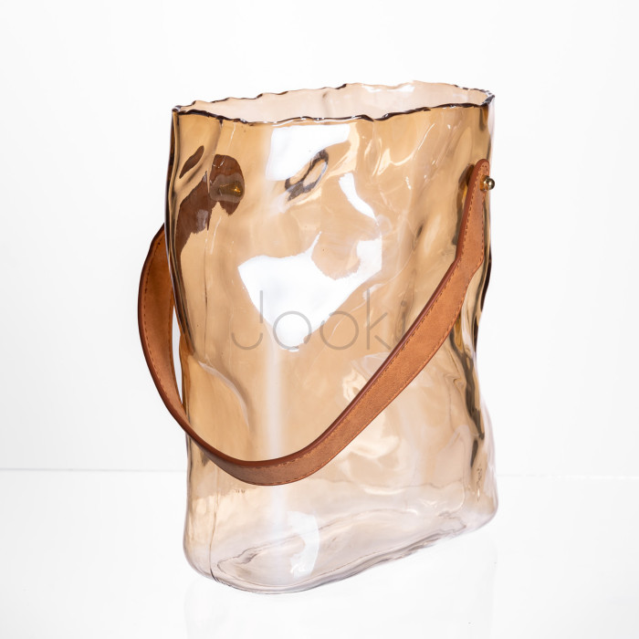 Подарункова скляна ваза сумочка з ручкою 18×9×25 (см) декоративна ваза 2.8 (л) для квітів Коричневий HP-19-157-1 Твій стильний вибір 