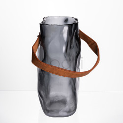 Подарочная стеклянная ваза сумочка с ручкой 18×9×25 (см) декоративная Серый HP-19-157-2  Jooki