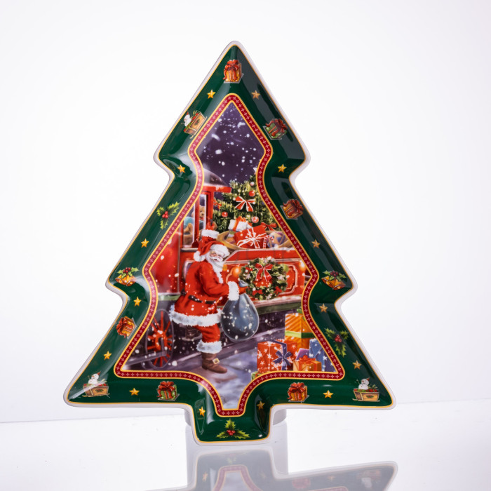 Блюдо сервировочное новогоднее для закусок из фарфора Santa 29×24×2 (см) HP-SDHK-18  Jooki