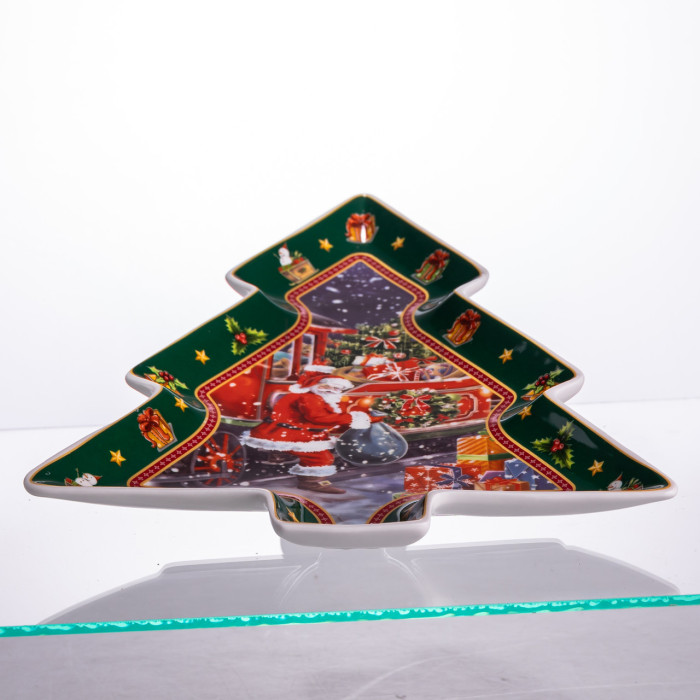 Блюдо сервировочное новогоднее для закусок из фарфора Santa 29×24×2 (см) HP-SDHK-18  Jooki