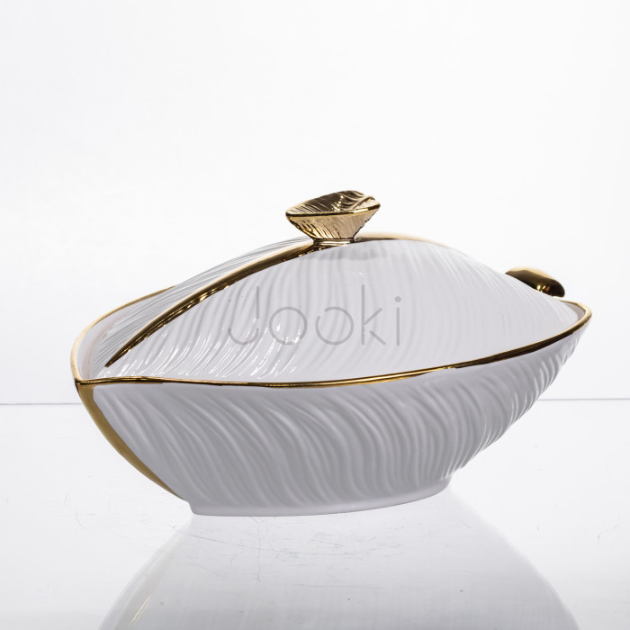 Супниця 800 (мл) каструля 26×18×14 (см) з кришкою Білий з золотом XL-4074AG  Jooki