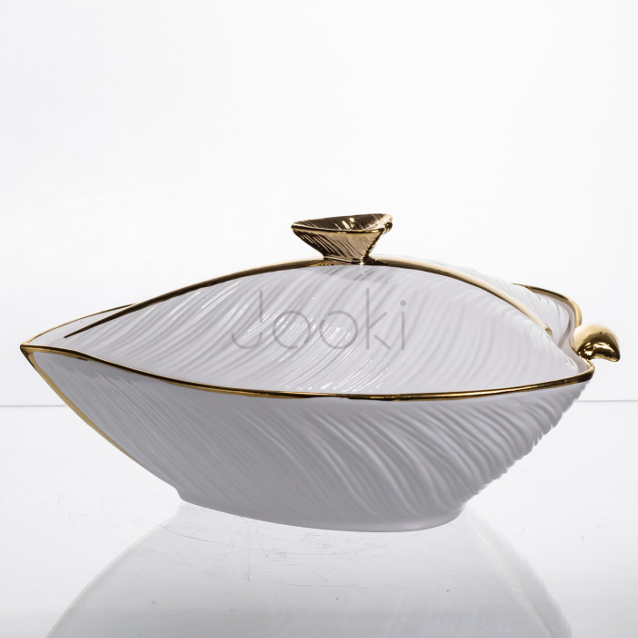Супниця 800 (мл) каструля 26×18×14 (см) з кришкою Білий з золотом XL-4074AG  Jooki