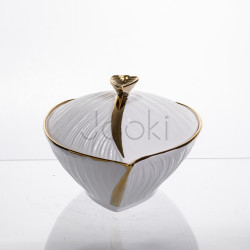 Супниця 800 (мл) каструля 26×18×14 (см) з кришкою Білий з золотом XL-4074AG  Jooki