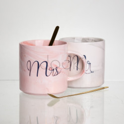 Набор парных фарфоровых чашек Mr&Mis 2 (шт) по 400 (мл) чашки на подарок с ложкой FM-28 Практическое решение Jooki