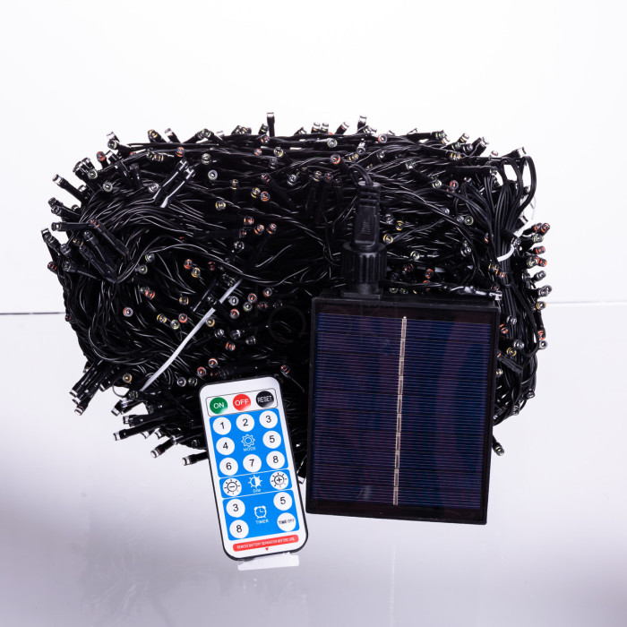 Новогодняя гирлянда уличная 100 м 1000 LED с солнечной батареей черный провод Мультиколор SB1000L100MBML  Jooki 
