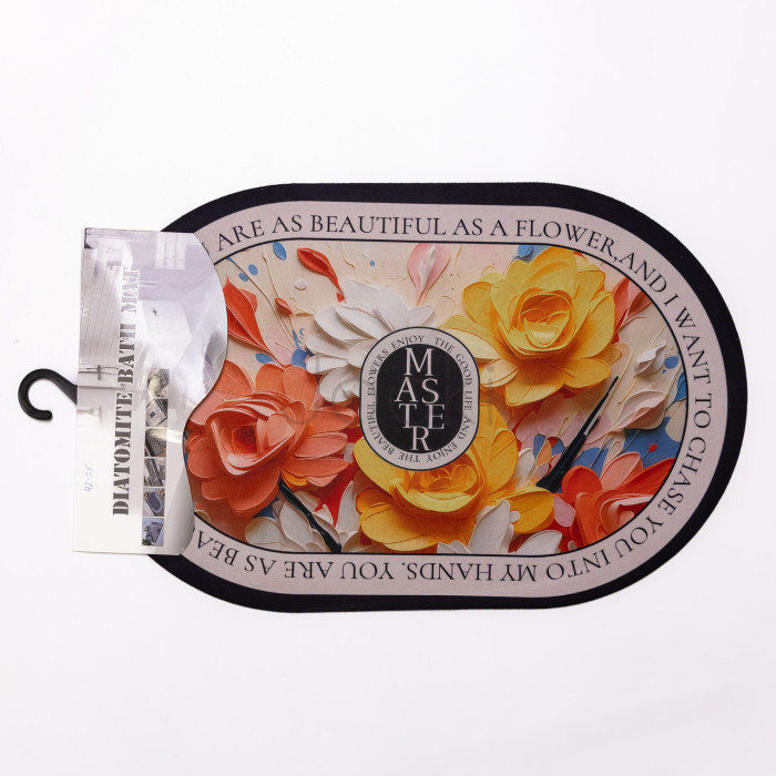 Диатомитовый 3d коврик для овальный дома Beautiful Flowers 38×58 (см) влаговпитывающий коврик для кухни ванны и туалета HP-42-55  Jooki 