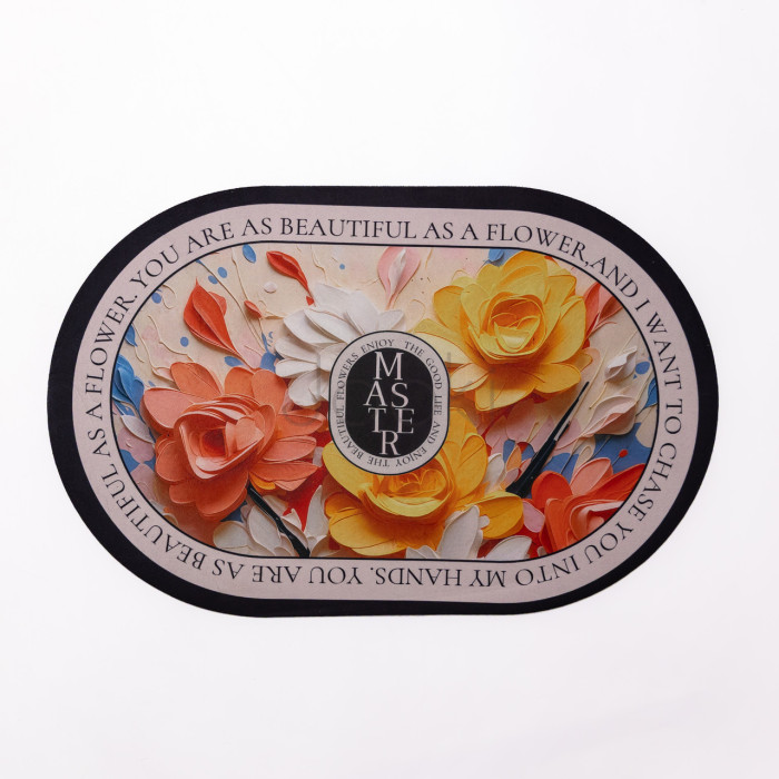 Диатомитовый 3d коврик для овальный дома Beautiful Flowers 38×58 (см) влаговпитывающий коврик для кухни ванны и туалета HP-42-55  Jooki 
