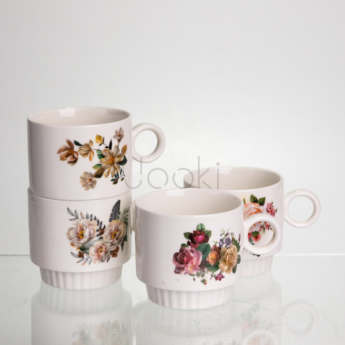 Набор чашек для чая и кофе на металлической подставке Flower 4 (шт) по 300 (мл) подарочный набор фарфоровых чашек FM-7 Надежный выбор Jooki