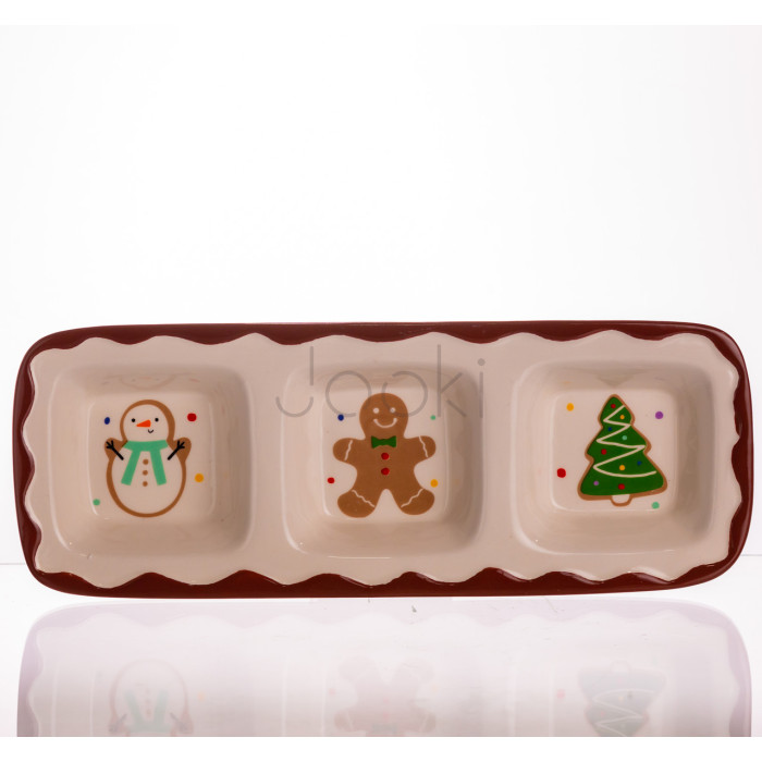 Менажниця порцелянова Merry Christmas на 3 секції 30×11×2.5 (см) прямокутна CR-1-41 Для комфорту кожного дня 