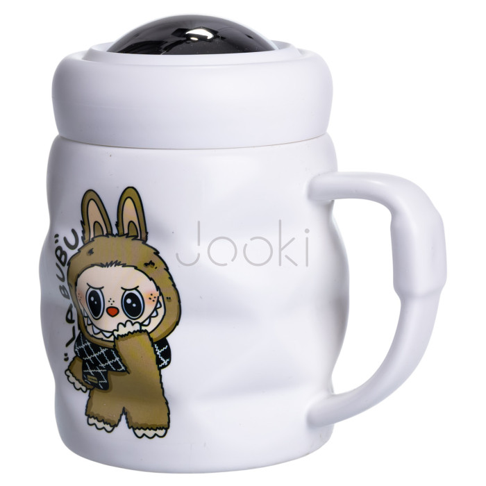 Чашка фарфоровая с крышкой Labubu 400 (мл) Белый с коричневым FM-54B Продумано до деталей 