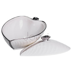 Супница 800 (мл) фарфоровая 32×21×16 (см) с крышкой Белый с серебром XL-4054AS Надежный выбор Jooki