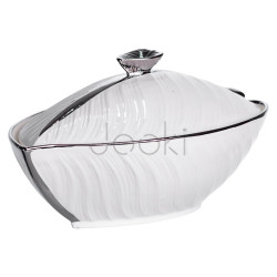 Супница 800 (мл) фарфоровая 32×21×16 (см) с крышкой Белый с серебром XL-4054AS Надежный выбор Jooki