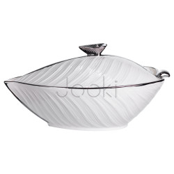 Супница 800 (мл) фарфоровая 32×21×16 (см) с крышкой Белый с серебром XL-4054AS Надежный выбор Jooki