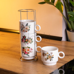 Набор чашек для чая и кофе на металлической подставке Flower 4 (шт) по 300 (мл) подарочный набор фарфоровых чашек FM-7 Надежный выбор Jooki