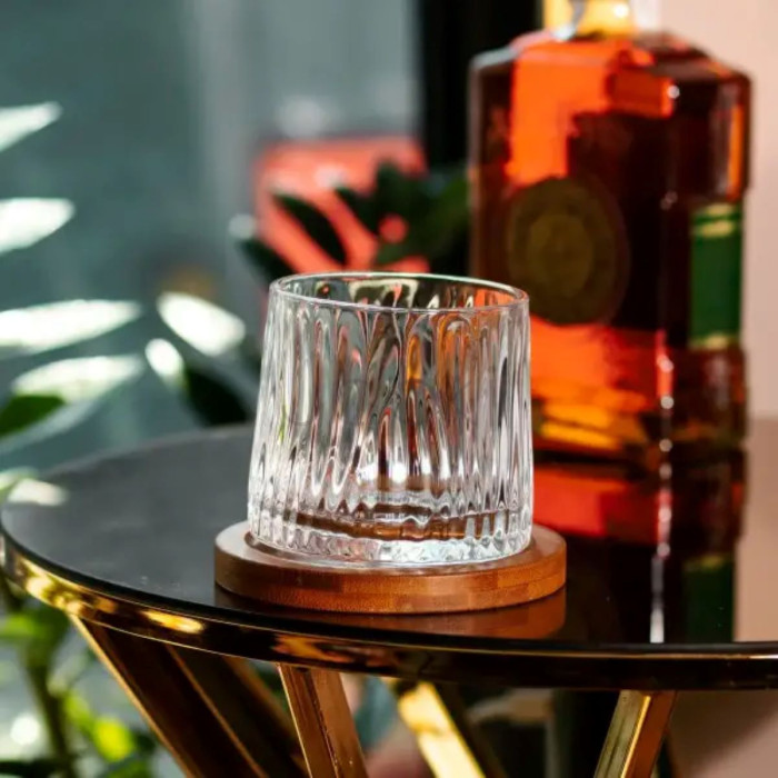 Склянка для віскі Dof 300 мл Jiga Rotating Rocks glass з бамбуковою підставкою HP1601 Продумано до деталей 