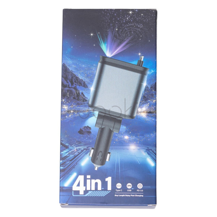 Автомобильное зарядное устройство LED-проекция, с быстрой зарядкой и выдвижными кабелями Apple Lightning/USB-С Твой стильный выбор 