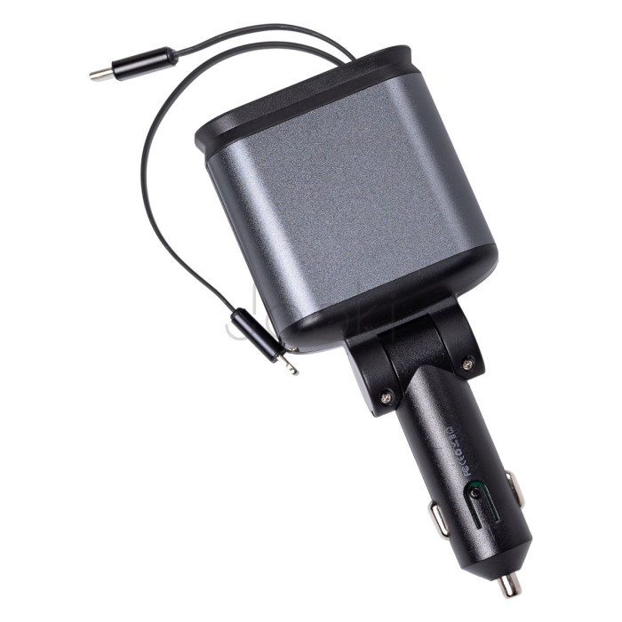 Автомобильное зарядное устройство LED-проекция, с быстрой зарядкой и выдвижными кабелями Apple Lightning/USB-С Твой стильный выбор 